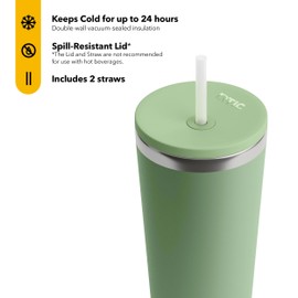 RTIC 28oz Everyday Tumbler Insulated Stainless Steel Portable Travel Coffee Cup with Straw, Spill-Resistant Lid, BPA-Free, Hot and Cold Drink, Ceramic Lining, Sage