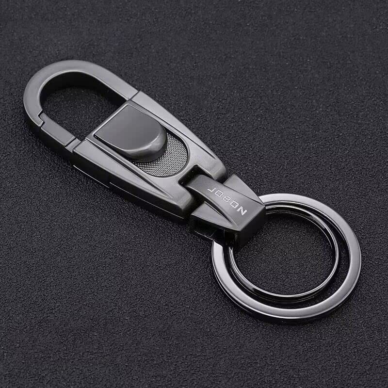 AIXUAN Zinc Alloy and Black Leather Keychain, 2 Keys Rings,Comes
