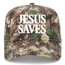 Jesus Saves Vintage Trucker Hat | Premium Snapback Baseball Hat for Men & Women (US, Alpha, One Size, Camo)