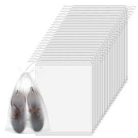 100 Pack Plastic Drawstring Bags Large Clear Shoe Bags for Storage Waterproof Dustproof Portable Shoe Storage with Rope for Packing,Men and Women, 15.7 x 11.8 inches