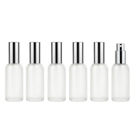 Doromy 6Packs 50ml/1.67Oz Frosted Glass Spray Bottle with Silver Fine Mist Pump Caps Refillable Travel Atomizer Empty Frosted Sprayer Containers for Perfume, Facial Mist, Essential Oils