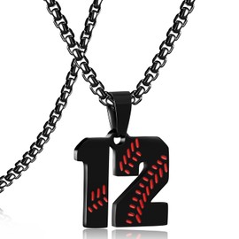 SKQIR Number Necklace for Men Baseball Black Baseball Jersey Number Pendant for Athletes Number Chain for Boys Sport Stainless Steel Baseball gifts（Number：12