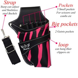 Hair Scissor Holster Pouch – Durable PU Leather with Detachable Belt, Pink & Black, for Salon & Home Use by sharpend