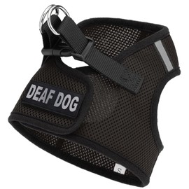 Dogline Boston Step in Mesh Dog Harness with Deaf Dog Patch No Choke Pet Vest Soft Gentle Padded Chest Halter for Puppies Small Medium and Large Dogs 27 to 31 inches Girth Black