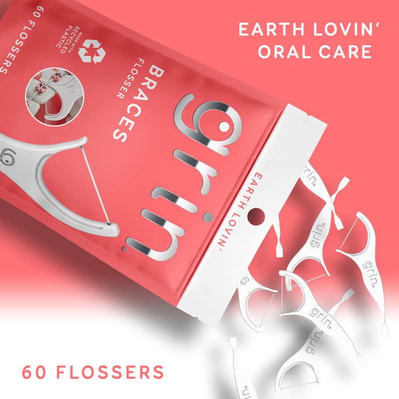 GRIN Braces Flosser, Floss Picks Designed for Braces, 60 Count,