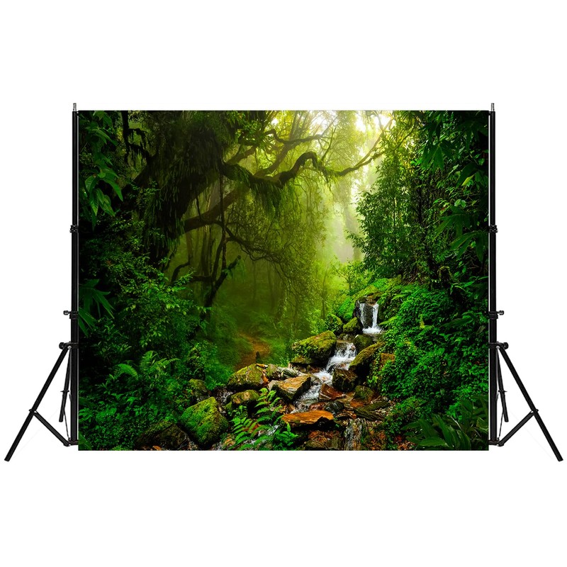 Fmarui Tropical Jungle Backdrop Rain Forest Evergreen Forest Small Waterfall