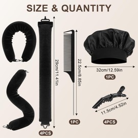 IETWATE Set of 4 Hair Rollers Overnight, DIY Heatless Curls Band, Rubber Hair Curls Without Heat with Hooks, Overnight Blowout with Hair Caps for All Hair Type Styling, Black
