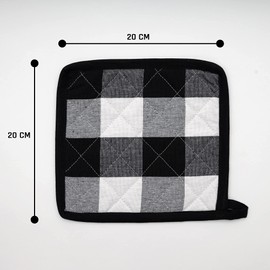 Pot Holder Set, 2 x Practical Pot Holders, Chequered, Ecological Pot Cloth Made of 100% Cotton, Kitchen Pot Holders, Cooking Cloth in Black / White, 20 x 20 cm