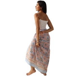 100% Cotton Sarong Coverup for Women Indian Hand Block Print Swimsuit Pareo Wrap Skirt Beach Bikini Cover Up Long (73" x 43")