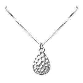 925 Sterling Silver Hammered Teardrop Pendant Necklace for Women and Teens – Elegant, Modern Design for Daily Wear and Special Occasions (18 inches)