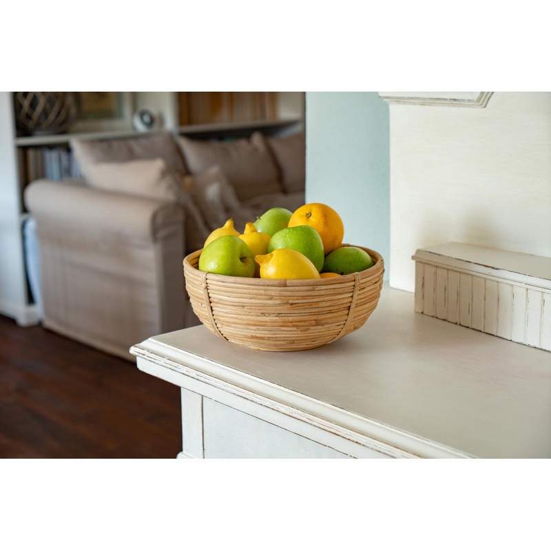 Decorasian Fruit Basket Braided Round Rattan Fruit Bowl Large Bread