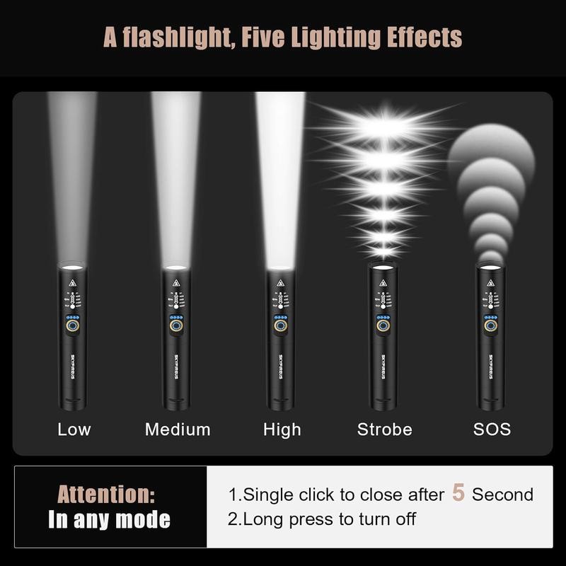 Pocket-Sized SKYFIRE 1353 Flashlight: Zoomable & Rechargeable for Emergencies, Night