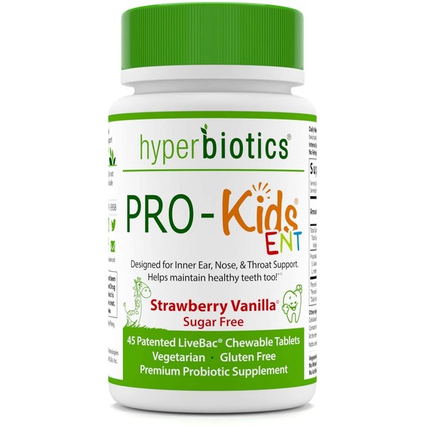 Hyperbiotics Pro-Kids ENT Probiotic | Probiotics For Children Ear Nose Throat Health | Digestive Support Immune Supplement | Sugar Free Chewable Pearls | 15x More Survivability Than Capsules, 45 Count