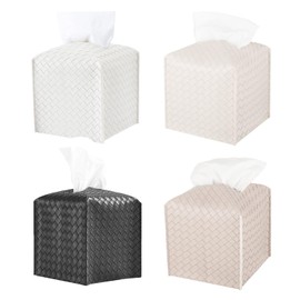 CQQNIU 4 Pieces Cube Tissue Box, Woven Tissue Box, Fashionable And Simple Tissue Box, Home Decoration, Pu Leather Tissue Box