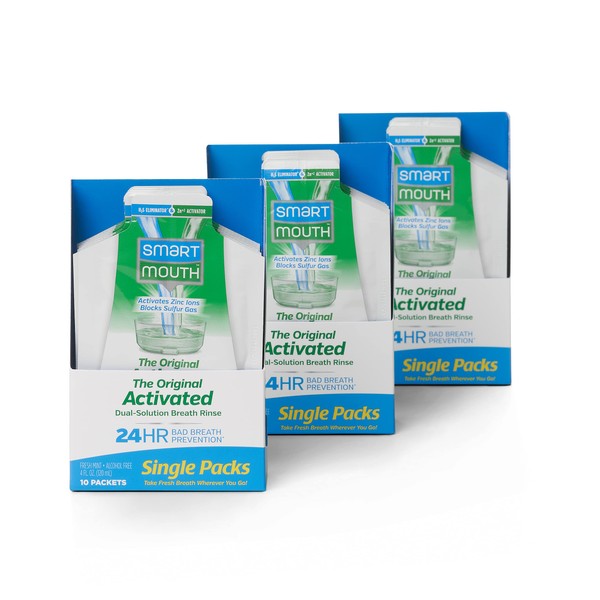 SmartMouth Original Activated Mouthwash Single Packs, Travel Mouthwash, Fresh Mint, 30 Pack
