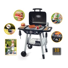 Smoby: BBQ Plancha Grill - Black, 18-Piece Accessory Playset - Realistic Cooking, Turn The Button & See Flames Appear, 19.69x14.57x28.43, Kids Age 3+