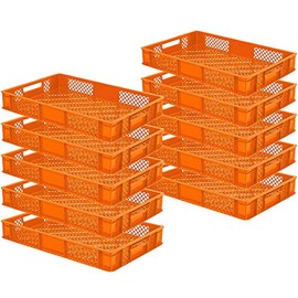 10x Euro Containers/Stacking Containers, L x W x H 600 x 400 x 90 mm, Capacity 15 Litres, Orange