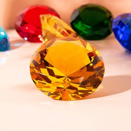 LONGWIN 100mm (3.9") Crystal Faceted Diamond Paperweight Wedding Favor Home Decor Mother's Day Gift(Amber)