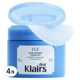 Klairs EGF Blue Calming Toner Pad 150ml, 60 sheets, 4 pieces / 클레어스 EGF 블루 진정 토너 패드 150ml, 60매입, 4개