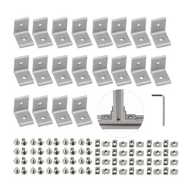 Yeebyee Inner Corner Angle Gusset 2 Holes with M5 Screws and T-Nuts, 25 mm x 25 mm for 6 mm Slot 2020 Series Aluminium Extrusion Profile, 20 Pieces/Pack (2020 Series Silver)
