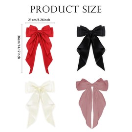JEKUGOT Big Bow Hair Clips, 3Pcs Solid Color Big Bow Barrettes, Soft Long Tail Ribbon Hair Clip hair, Bow Hair Clips For Women Girls(Black White Red)