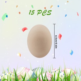 Larber Pack of 15 Large Wooden Eggs, Wooden Eggs, Easter Eggs, Easter Eggs, Wooden Eggs for Hand Painting, DIY Crafts, Carving, Kitchen, Play, Food, Children, Chickens (Natural Wood)