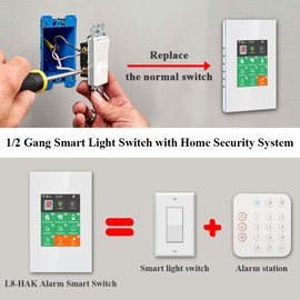 LANBON LCD Smart Light Switch & Alarm System for Home Security 2-in-1 Smart Home Control Panel,Indoor Home Security System,DIY Door/Window Alarm with APP No Subscription-7 Pieces Kit,Need Neutral Wire