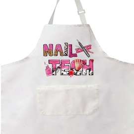 Nail Tech Apron With Pockets Nail Tech Gift Nail Salon Gift Nail Tech Supplies Waterproof Apron Adjustable (NAIL TECH apron white ca)