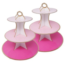 3-Tier Dessert & Cupcake Decorative Serving Tray Stand for Birthdays and All Themed Parties & Events, 2 Serving Towers Per Pack (Pink Ombre)