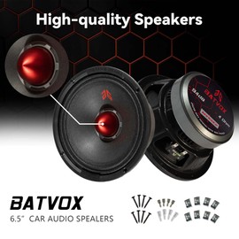 GRTSKY MX65E2 Loudspeaker 6.5 Inch Midrange 480 Watts 4 Ohms Red Bullet, Premium Quality Audio Door Speakers for Car or Truck Stereo Sound System, Black (2 Speakers)