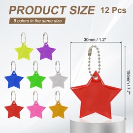 PATIKIL 12 Pcs Reflective Keychain, 2.2in Reflective High Visibility Safety Keychain Tags Pentagram Pendants Bright Zipper Pulls Waterproof for Backpack Running Cycling, Red