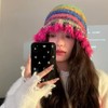 YIRANJIA Women's Crochet Bucket Hat - Cute Colorful Striped Knit,