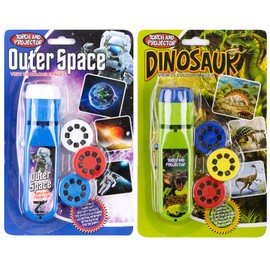 Georgie Porgy Slide Torch Projector Toys Flashlight for Kids Educational Solar System Planet Toys Science Set Wall Ceiling Tents Dino Night Lamp Gifts for Boys Girls (Outer Space + Dinosaur)