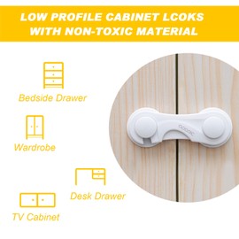 Child Safety Cabinet Locks, Adoric Baby Child Proof Cabinet Kitchen System, Drawers, Adjustable Strap, No Tools or Drilling and Strong Adhesive (8-Pack White)