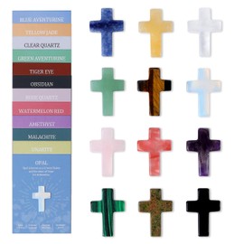 Sahoottie 12 Pcs Crystals Cross Healing Crystals and Gemstones Crystal Gifts for Women Polished Pocket Cross Crystal for Beginner Collection Christian Baptism Religious Gifts 1 Inch