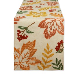 Embroidered Leaves and Berries Table Runner - 70" - Multi-Color