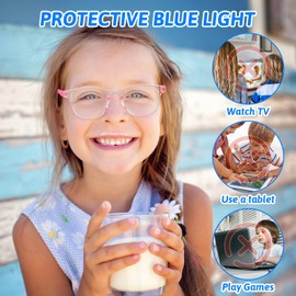 Plimbin Blue Light Blocking Glasses for Kids, Children's Computer Glasses Gaming Glasses Anti-Blue Light for Age 4-13, Anti UV400 & Eyestrain, for Children Boys Girls (Pink)