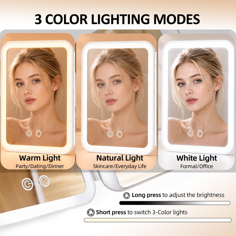 Rechargeable Travel Makeup Mirror with Light,10X 40X Magnification