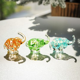 H&D HYALINE & DORA Mini Glass Elephant Figurines Crystal Glass Elephants Collectible Figurines Tiny Glass Animals Ornament for Home Decor(Set of 3)