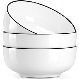 NJCHARMS Large Serving Bowls, 8'' Big Soup Bowl 60OZ Set of 3, White Ceramic Bowl for Kitchen, Pho Bowl for Pasta, Ramen, Soup, Fruit Vegetable, Microwave & Dishwasher Safe