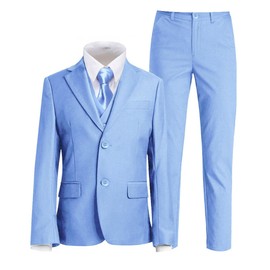 Kids Suits for Boys Tuxedo Suit Set Formal Ring Bearer Outfit Size 10 Toddler Boy Dress Clothes for Wedding Light Blue