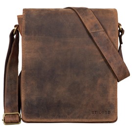 STILORD 'Lars' Vintage Messenger Bag Men for 13,3 inches Macbooks Cross Body Bag Vertical Satchel for A4 Documents Genuine Leather, Colour:Calais - Brown