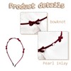 Red Bowknot Headband with Pearl Headpiece for Women Girls Bow