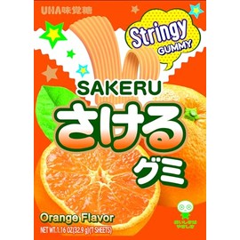 UHA Mikakuto Sakeru Stringy Gummy Orange 1.16 OZ (Pack of 10)
