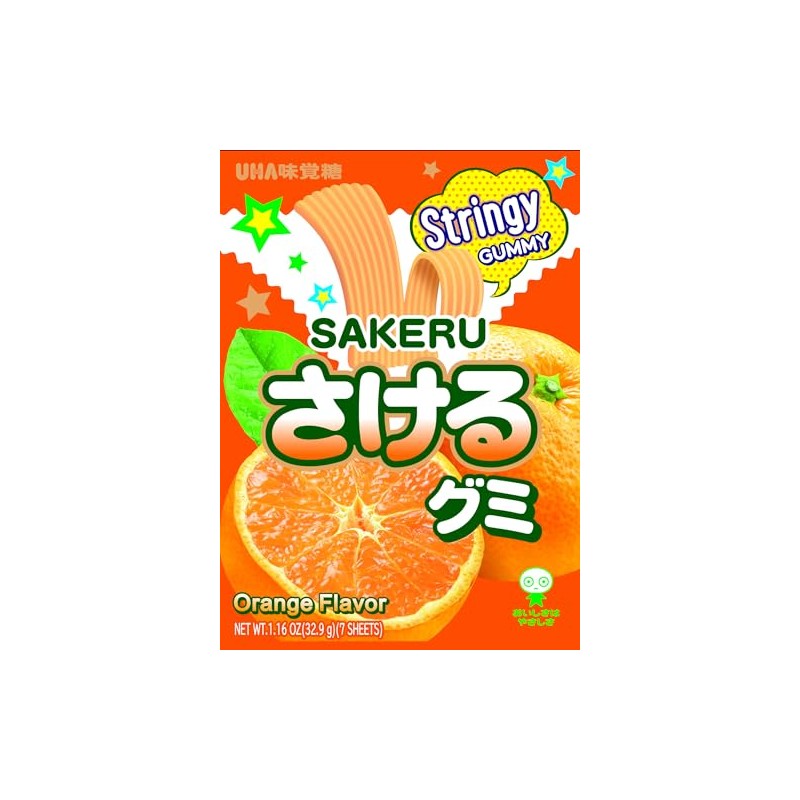 UHA Mikakuto Sakeru Stringy Gummy Orange 1.16 OZ (Pack of