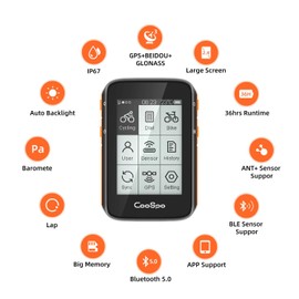 CooSpo Bike Computer Wireless GPS,Bike Speedometer Auto Backlight,Bluetooth ANT Cycling GPS Computer,Bicycle Computer BC200 Waterproof,Compatible with CooSporide app HR/Cad/SPD/Power Sensor