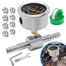 Langina 0-100Psi Fuel Pressure Gauge kit, 1/8" NPT Inline Fuel Gauge, Back Mount, Glycerin Filled 100psi Pressure Gauge with Dual use 5/16" Barb(8mm) to 3/8"(10mm) Barb Hose Fitting(304SS)