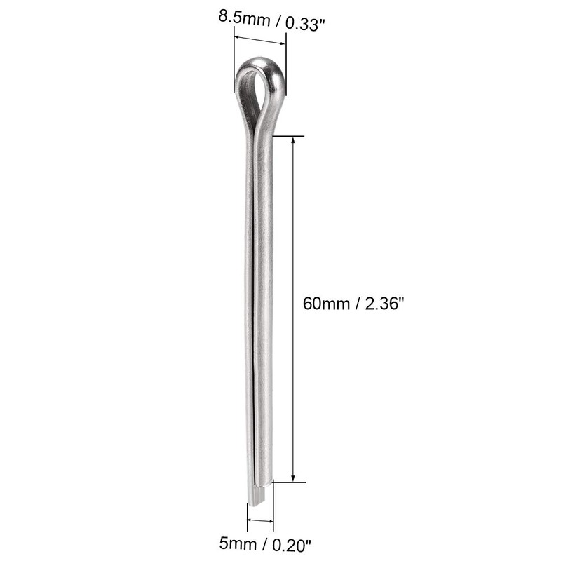 sourcing map Split Cotter Pin - 5mm x 60mm 304