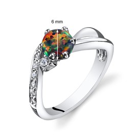 Created Black Opal Love Waves Ring Sterling Silver Round Cabochon Size 5, Engagement, Promise, Anniversary Ring, w/Jewelry Box, Sparkling Jewelry, Gifts for Birthday, Anniversary, Wedding