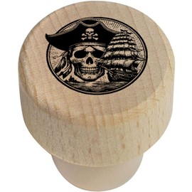 19mm 'Pirate Skull and Spanish Galleon' Wooden Bottle Stopper/Cork (BS00027883)